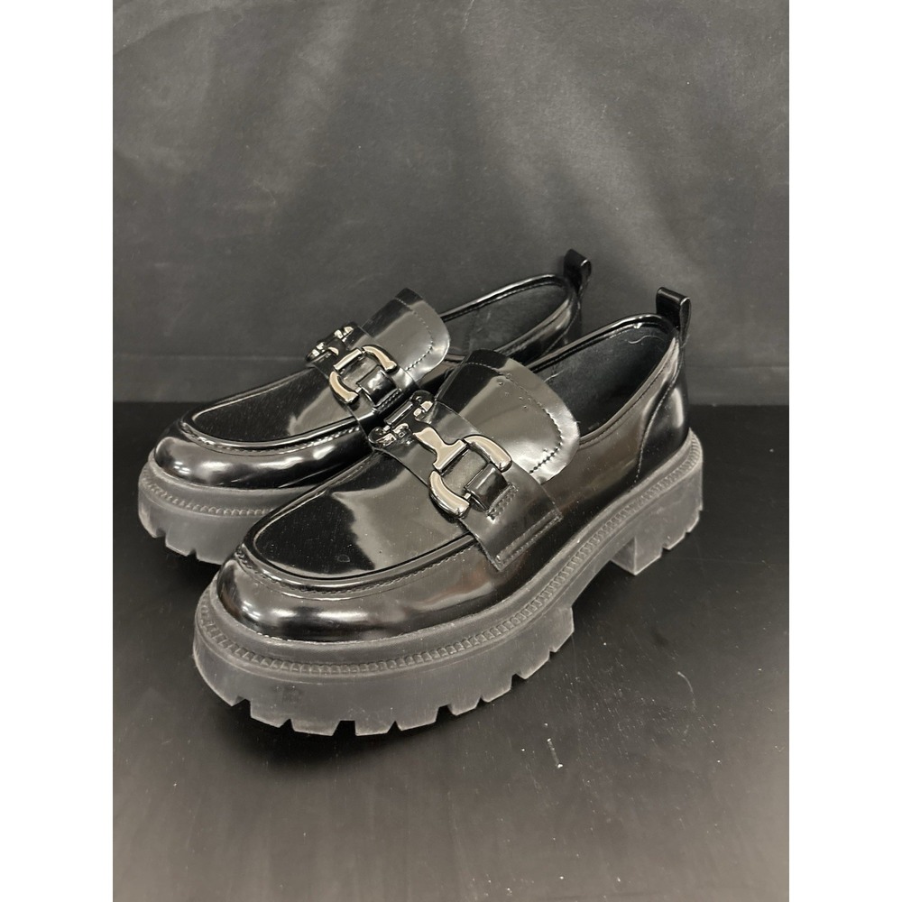Black Madden NYC Faux Leather Platform Loafers size 8